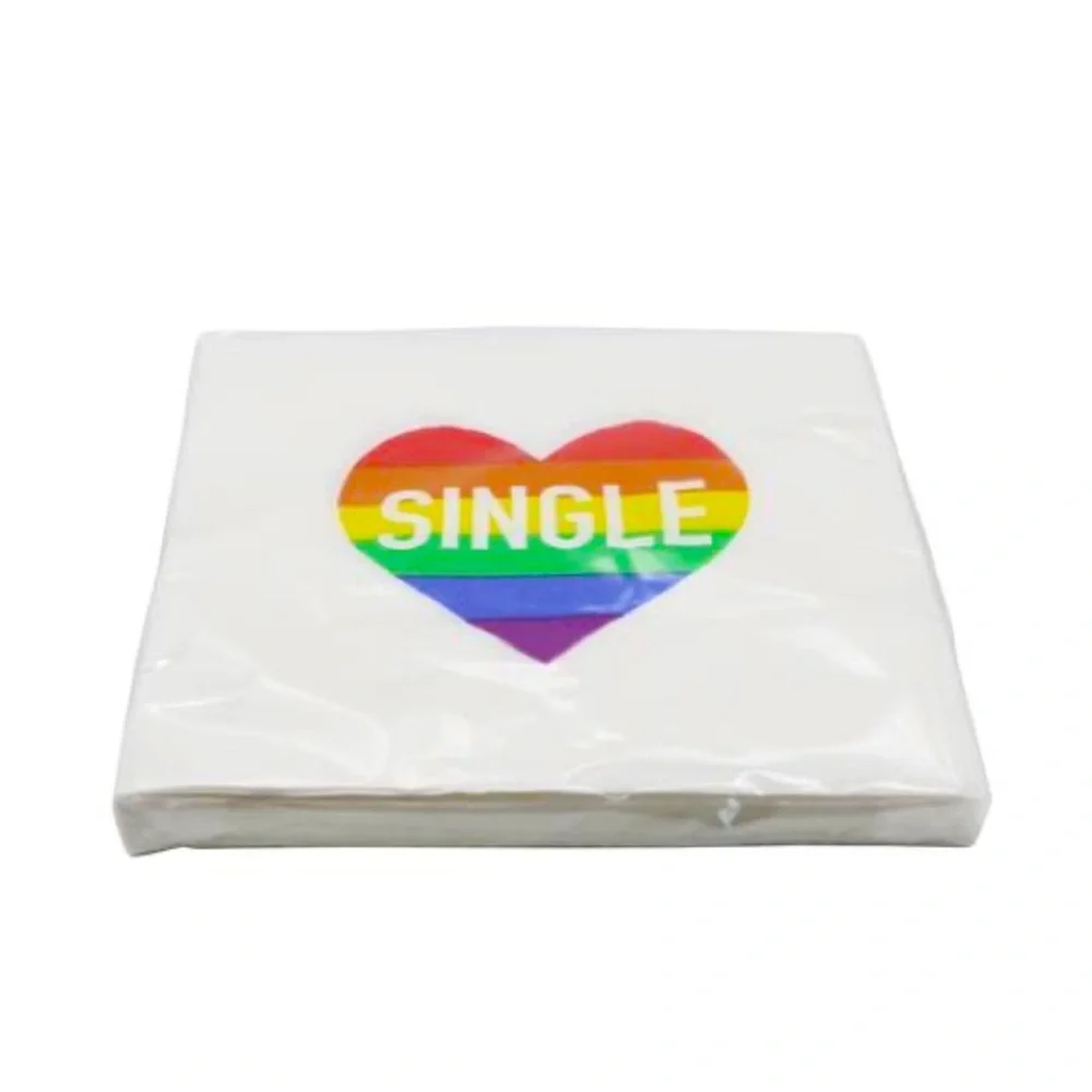 Pride Rainbow Heart Cocktail Napkins, 20 Ct “Single” “Taken”